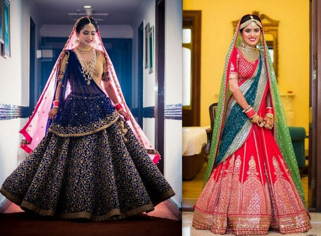 Designer Indian wedding Bridal Lehenga with Double Dupatta - Aazuri