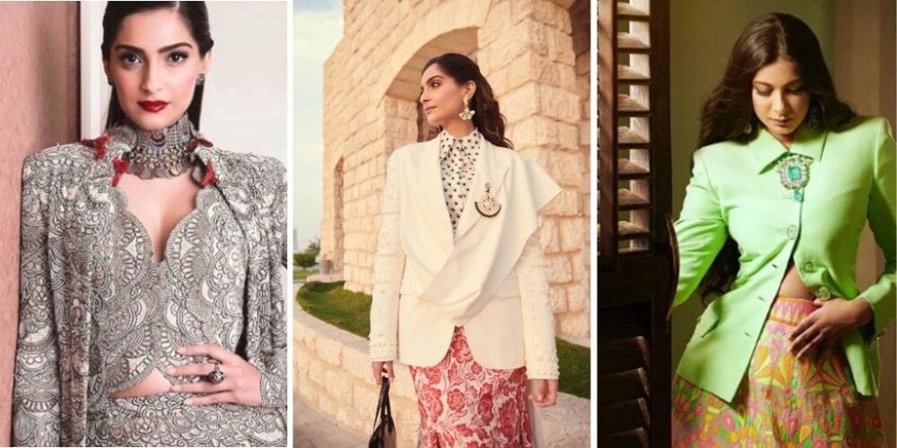 blazer and lehenga couple