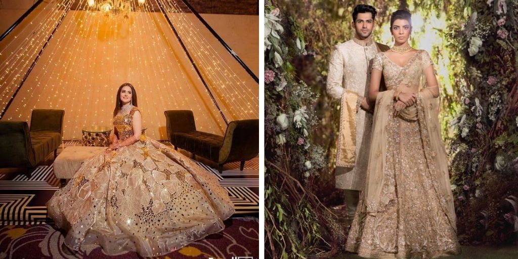 champagne gold bridal lehenga in wedding colour trends 2021