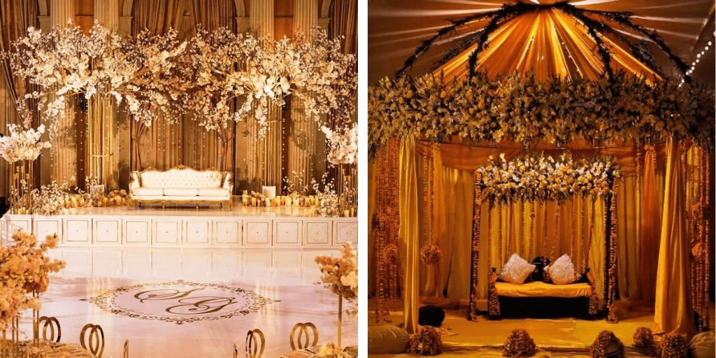 Golden Fabrics Wedding Stage Decoration