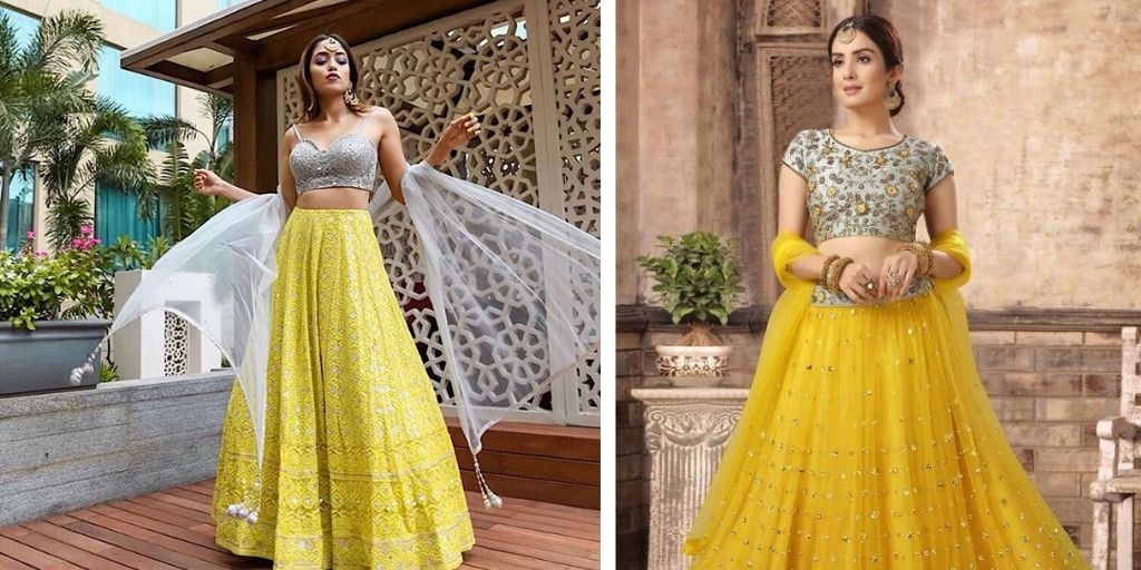 yellow and gray indian bridal outfit