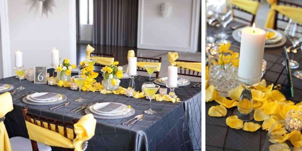 yellow and gray wedding decor