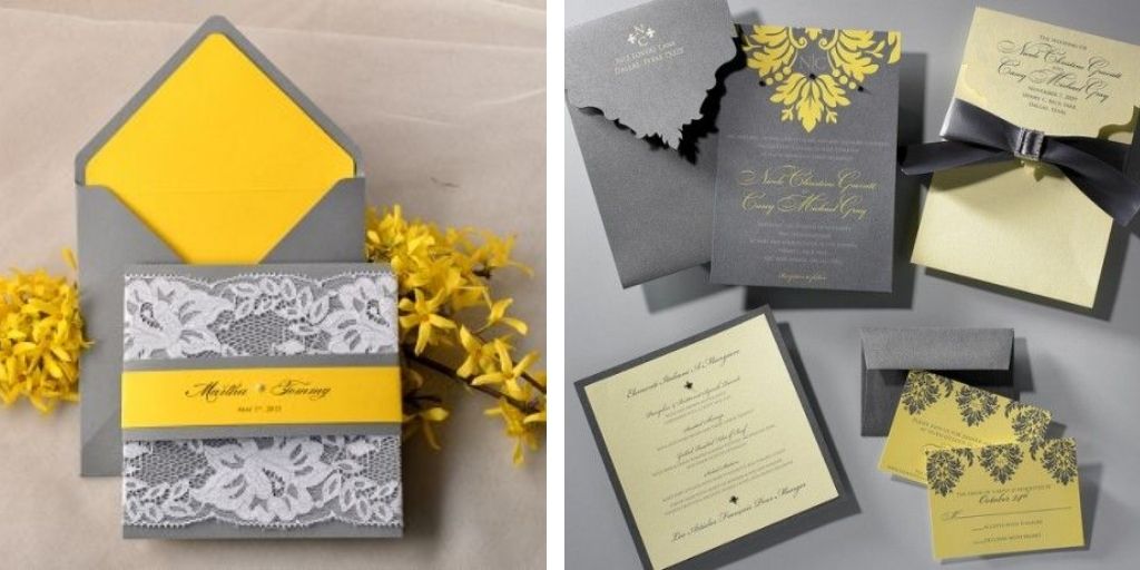 yellow and gray wedding invite