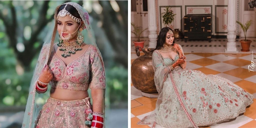 Lehenga Choli Bridal Wedding Dress in Pastel Color – Nameera by Farooq