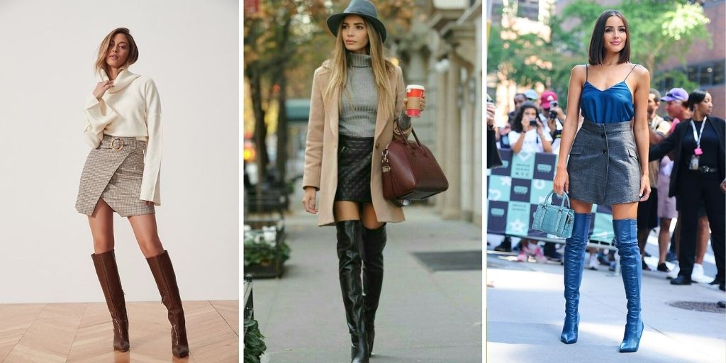 winter skirt outfits with boots