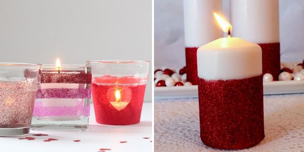 glittery candles for v day