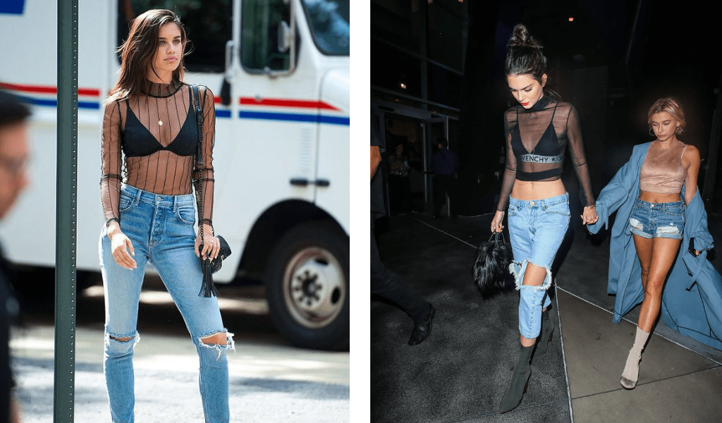 Style Ripped Jeans with a Sheer Top