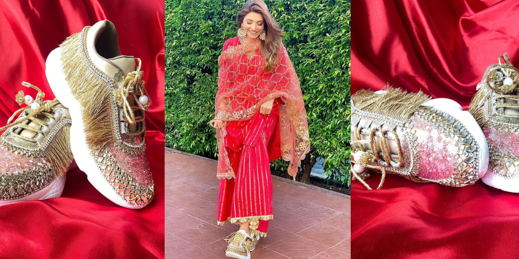 Popular TV Actress, Neha Bagga Dons A Golden Lehenga And Matching Sneakers  On Her Sangeet Ceremony