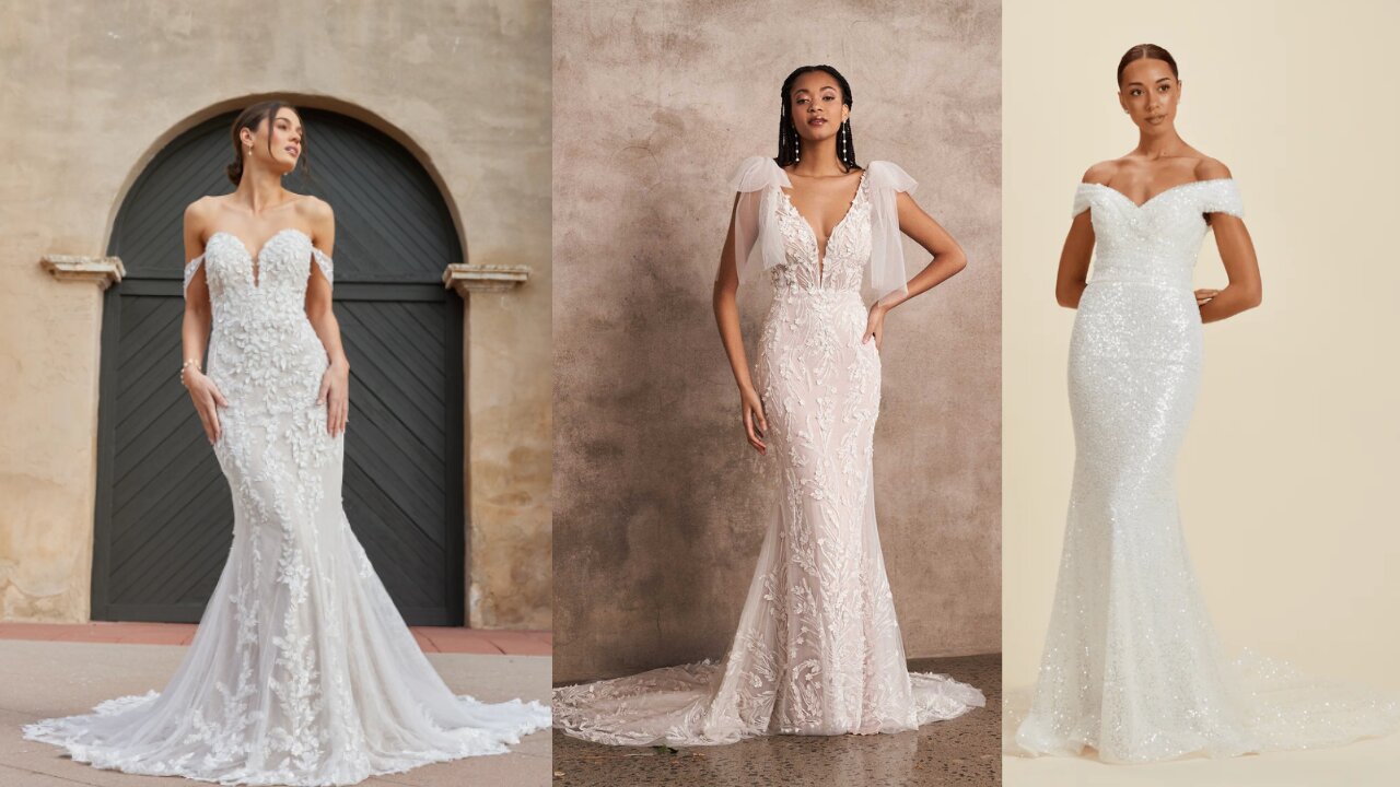 Off shoulder gowns for brides