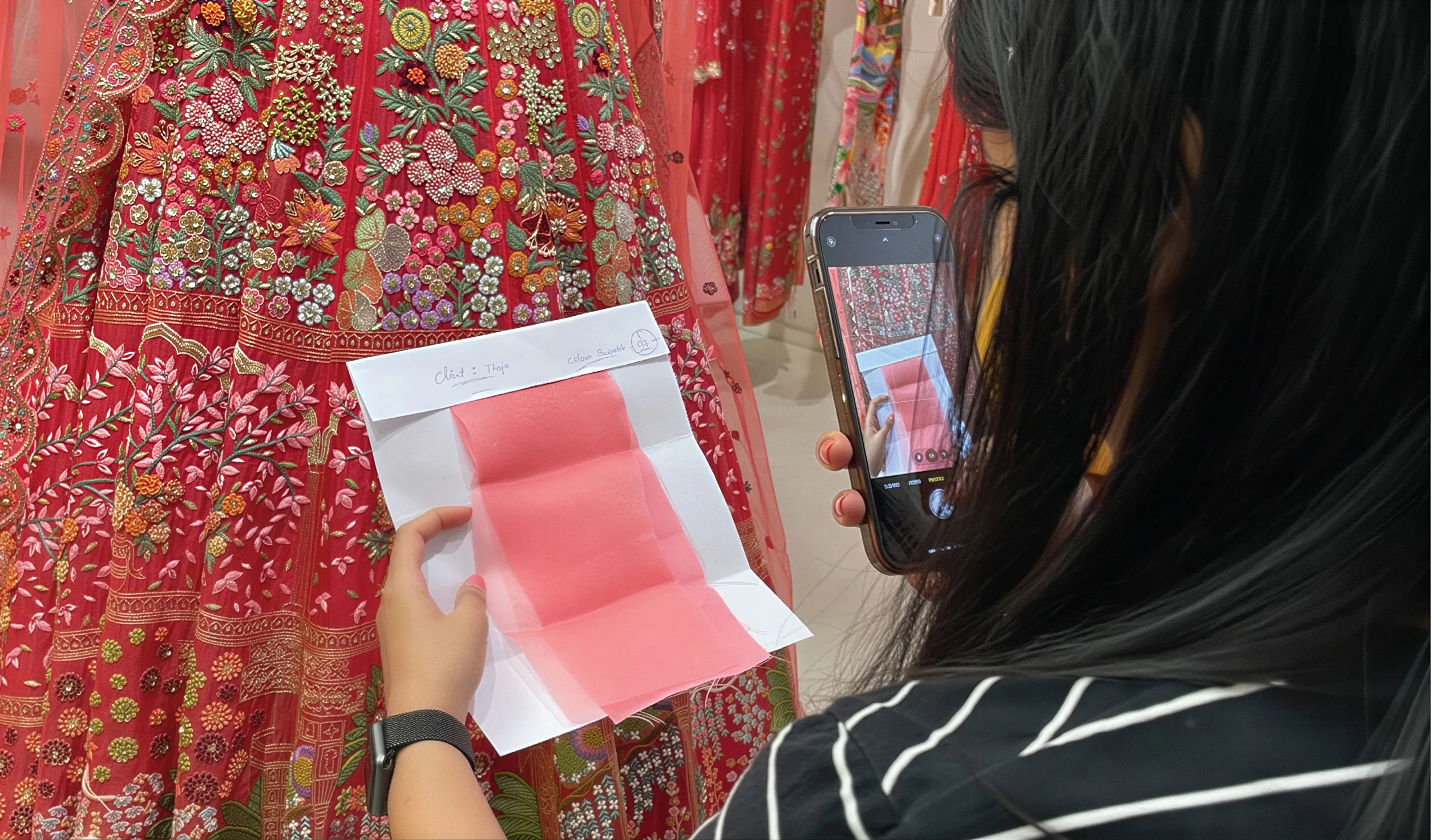 Bridal outfit measurement and customization consultation via video call