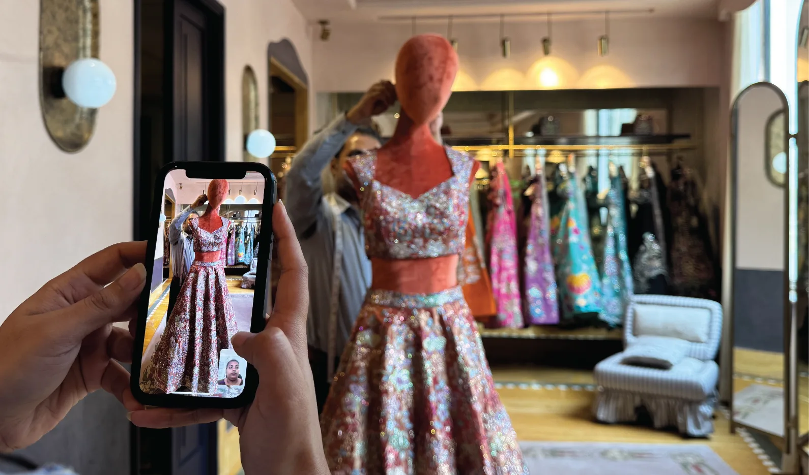 Final quality check of bridal lehenga through virtual styling consultation