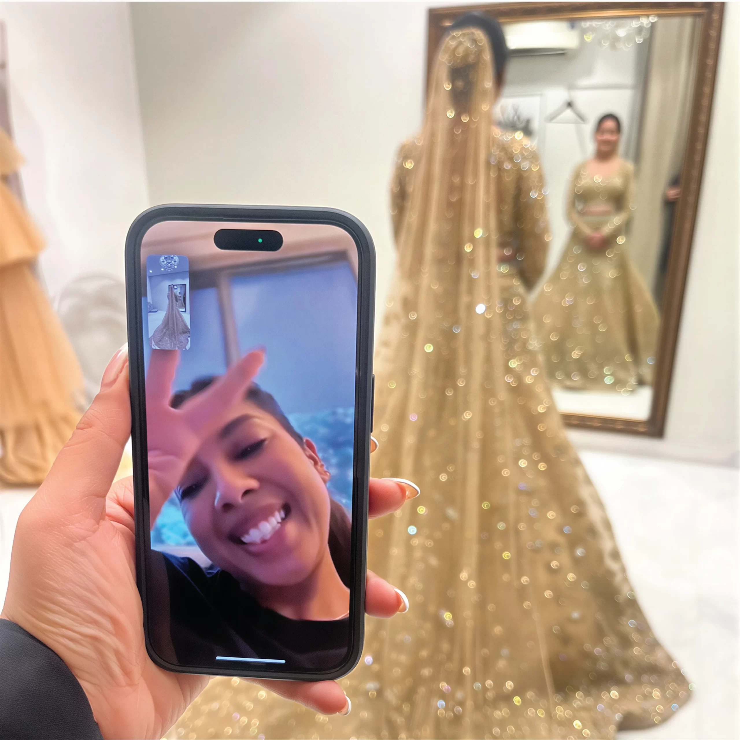 Virtual bridal styling consultation via video call