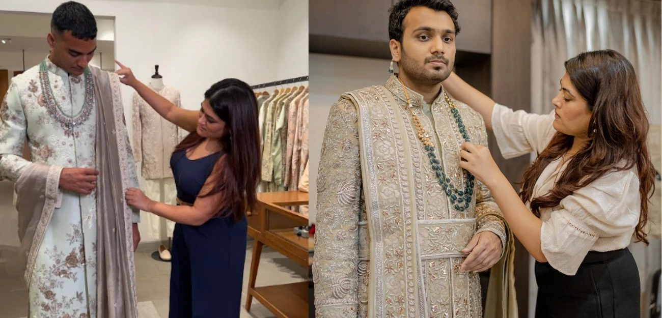 personal stylist assisting a groom find a wedding attire