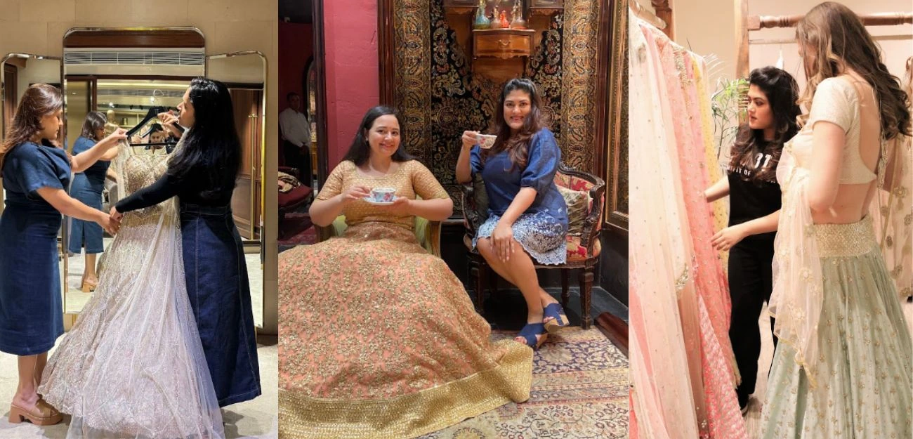 outfit selection during shopping appointment for brides