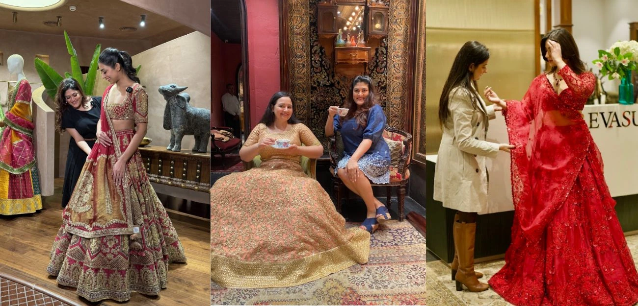 brides exploring different outfits at a consultation
