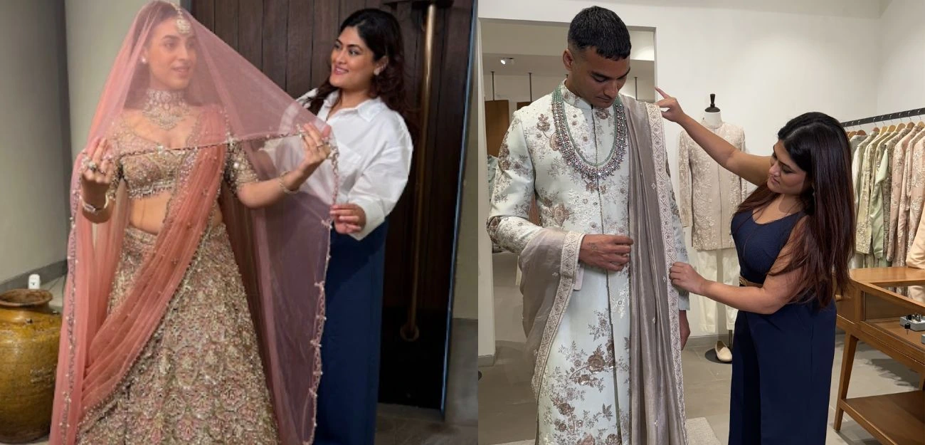 bride and groom at a fitting consultation