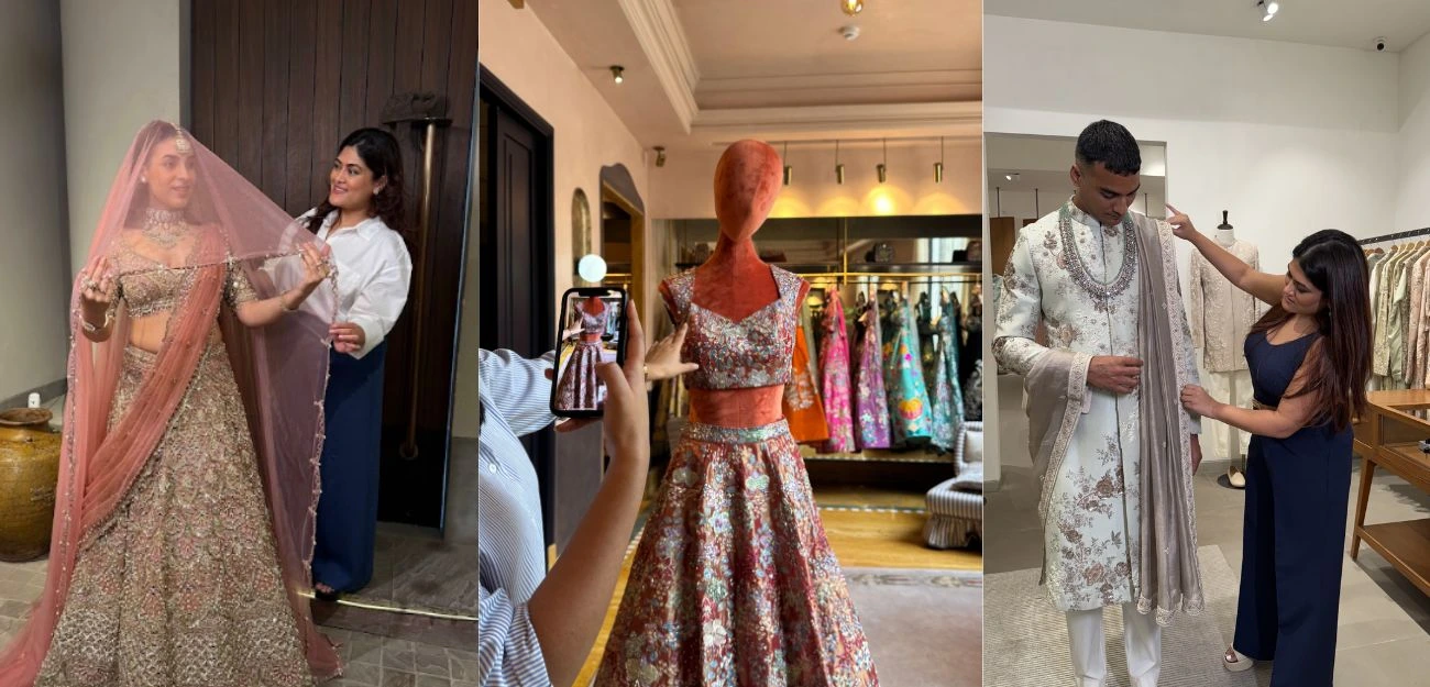 bride and groom at a fitting consultation