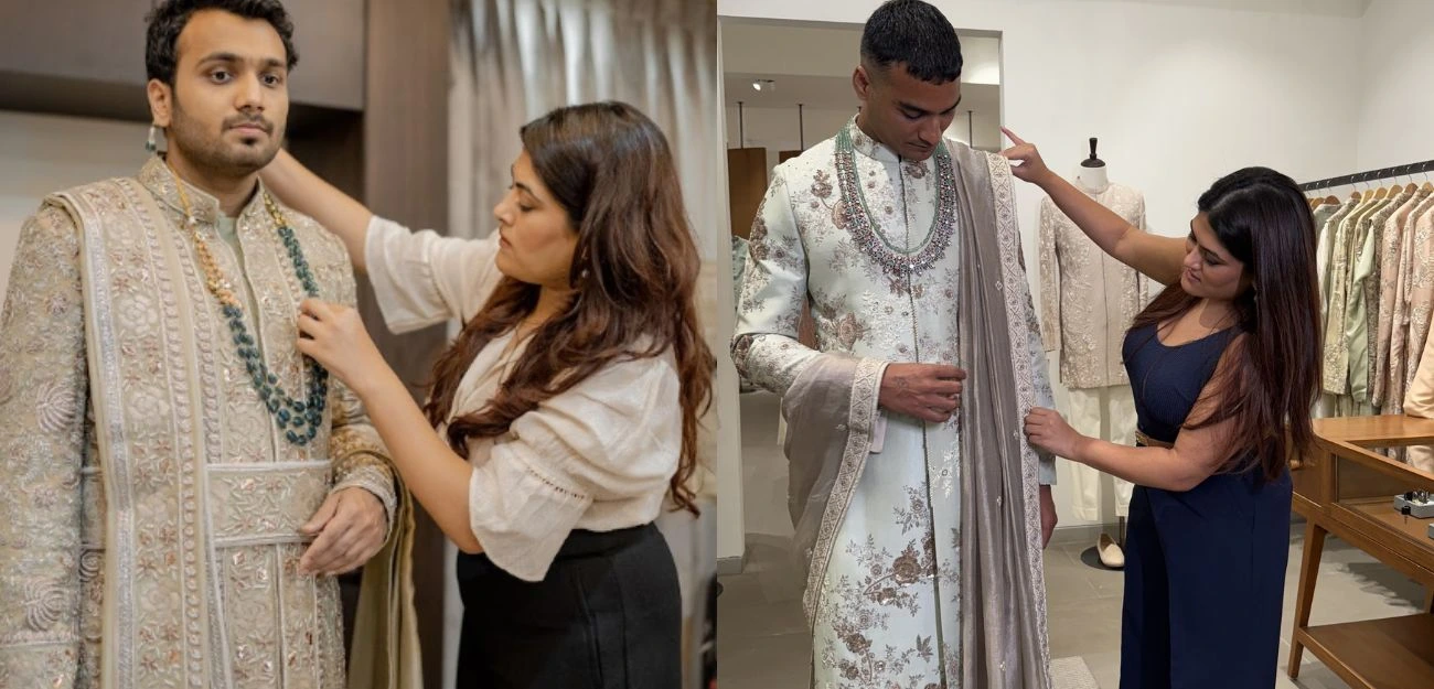 groom at a fitting consultation